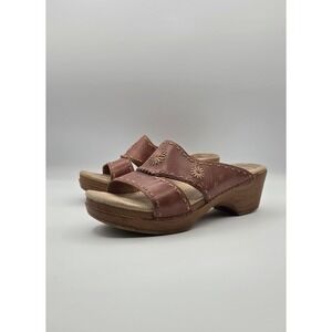 Dansko Sunny Women's Sandals EU 39 Brown Leather Wedge Slides Floral Comfort